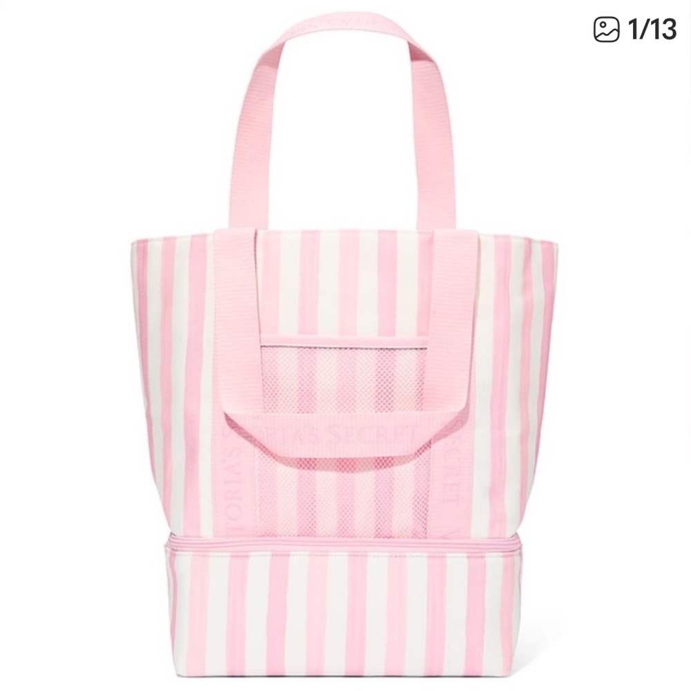 NWT Victoria's Secret Pink and White Striped insulated cooler Tote